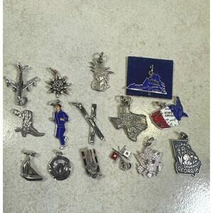 Vintage Sterling Silver Travel & Americana Charm Lot 14 Pieces